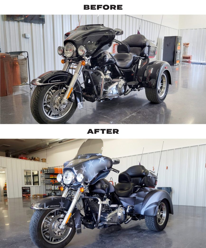 Before and After Motorcycle Wrap by WrapTint